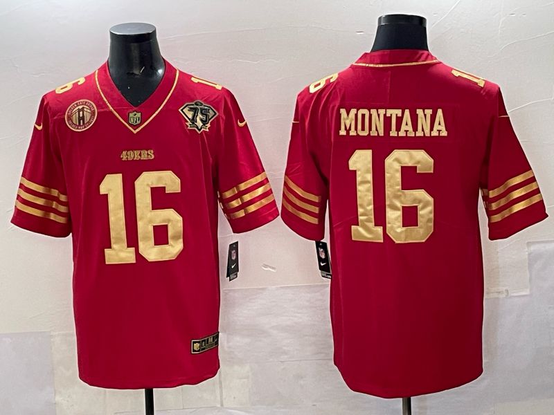 Men San Francisco 49ers 16 Montana Red 75th Nike Limited NFL 2025 Jersey style 09